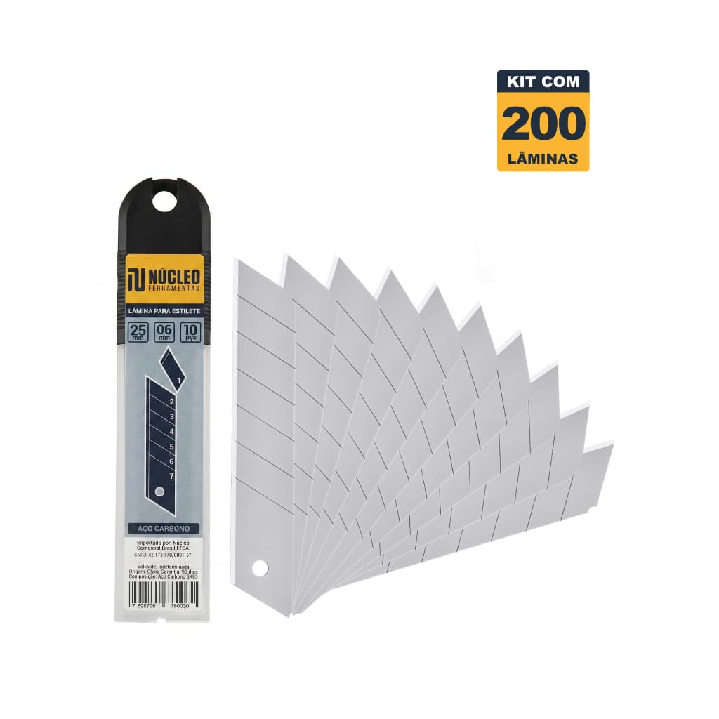 Kit 200 Lâminas de 25mm Profissional p/ Estilete Extra Largo