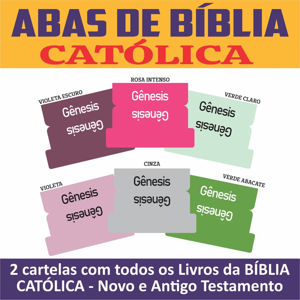 Abas Adesivas Para Bíblia CATÓLICA Marcador Índice 2 cartelas - 73 Livros - 6 Stickers
