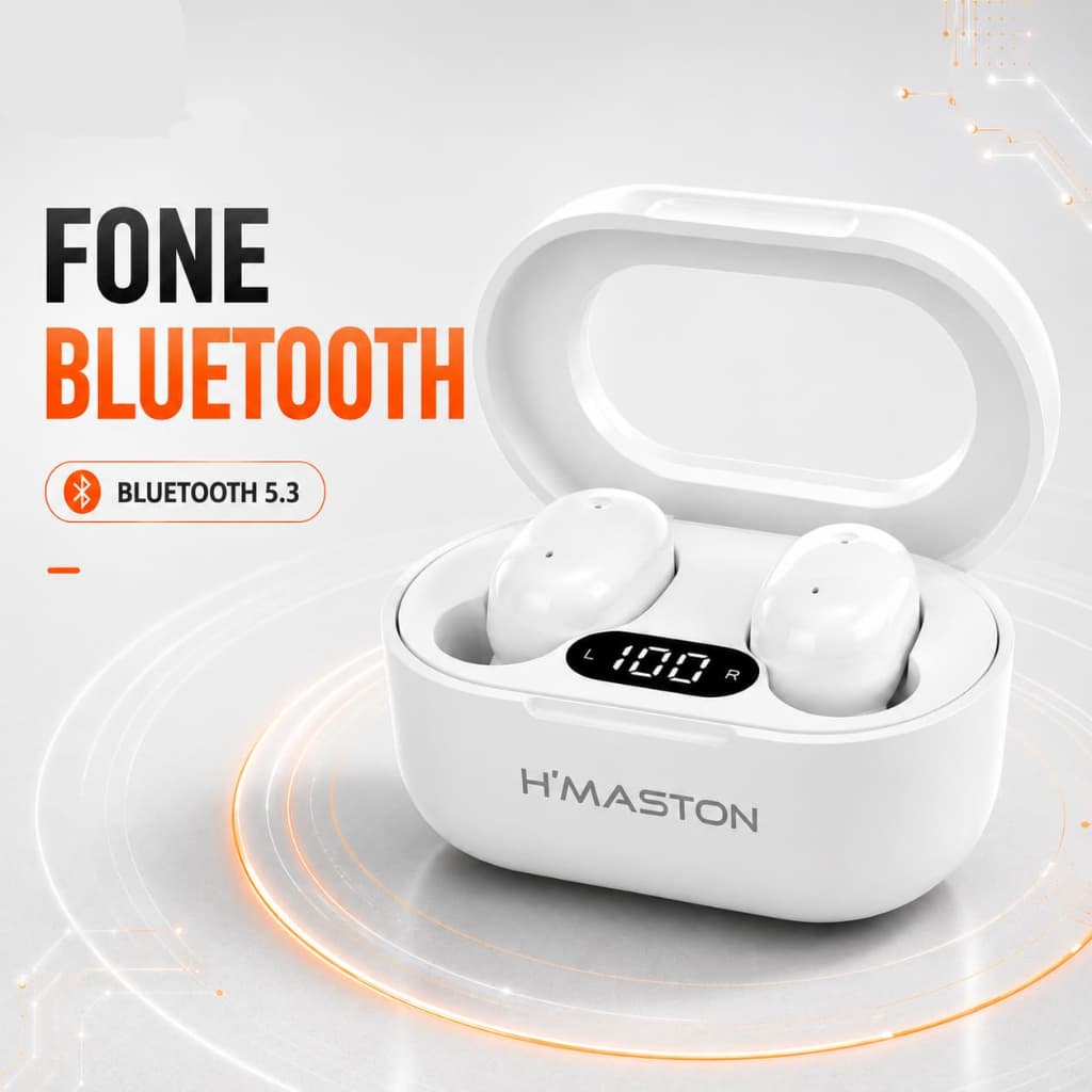 Fone Bluetooth TWS Sem Fio Bluetooth 5.3 Esportivo com Display Digital Controle Touch H’Maston F911