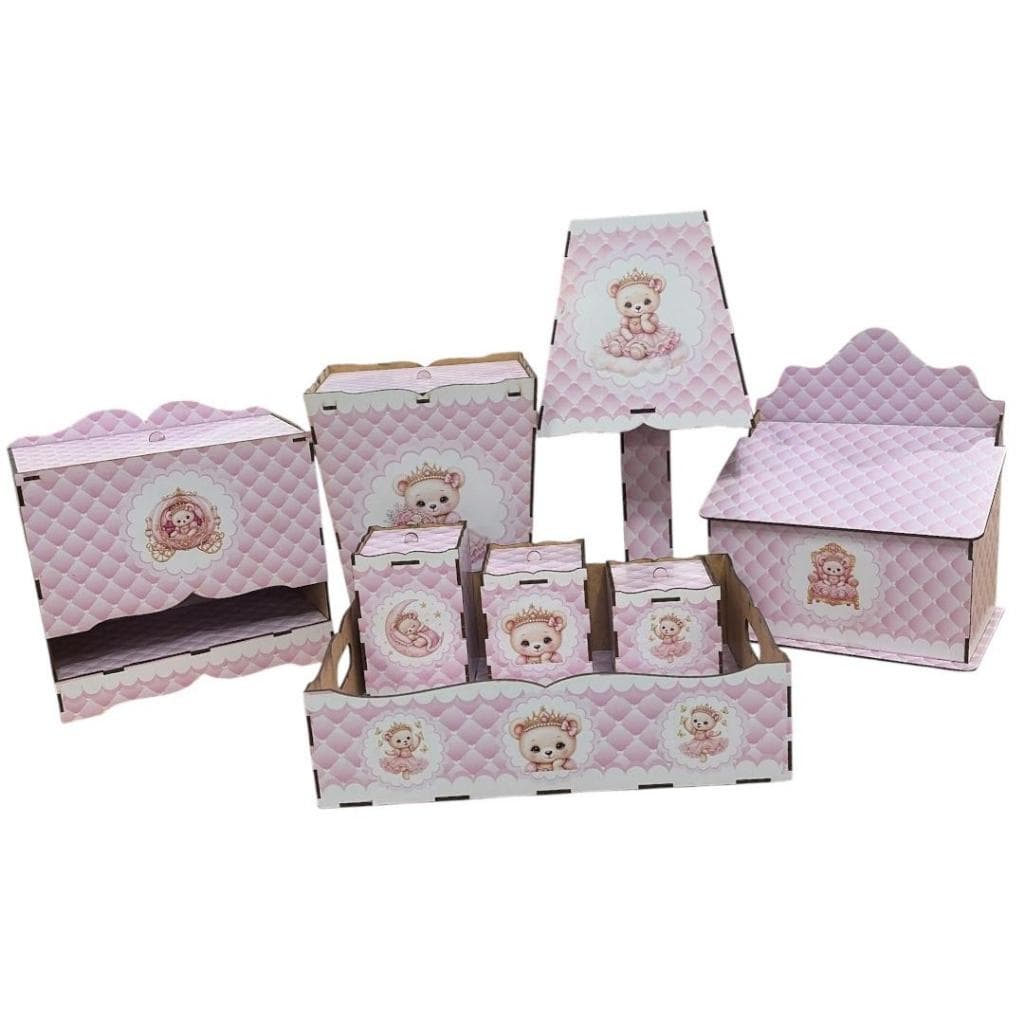 Kit Bebe Higiene Ursinha Princesa Rosa Classic Mdf