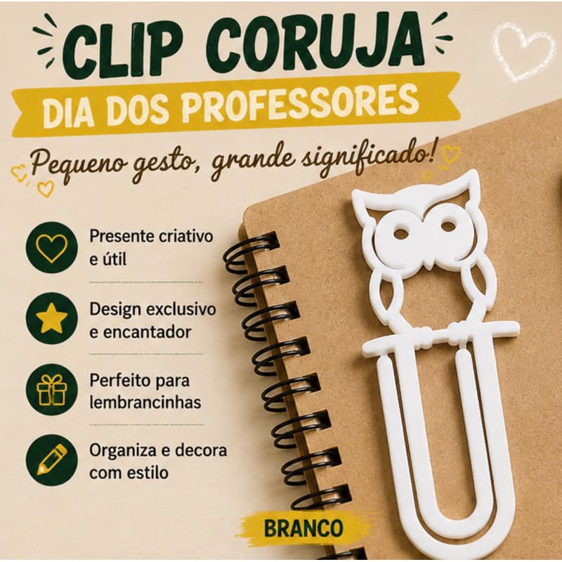 Clips de Papel Professor Coruja | Presente Criativo Dia dos Professores | Marcador de Página Escolar