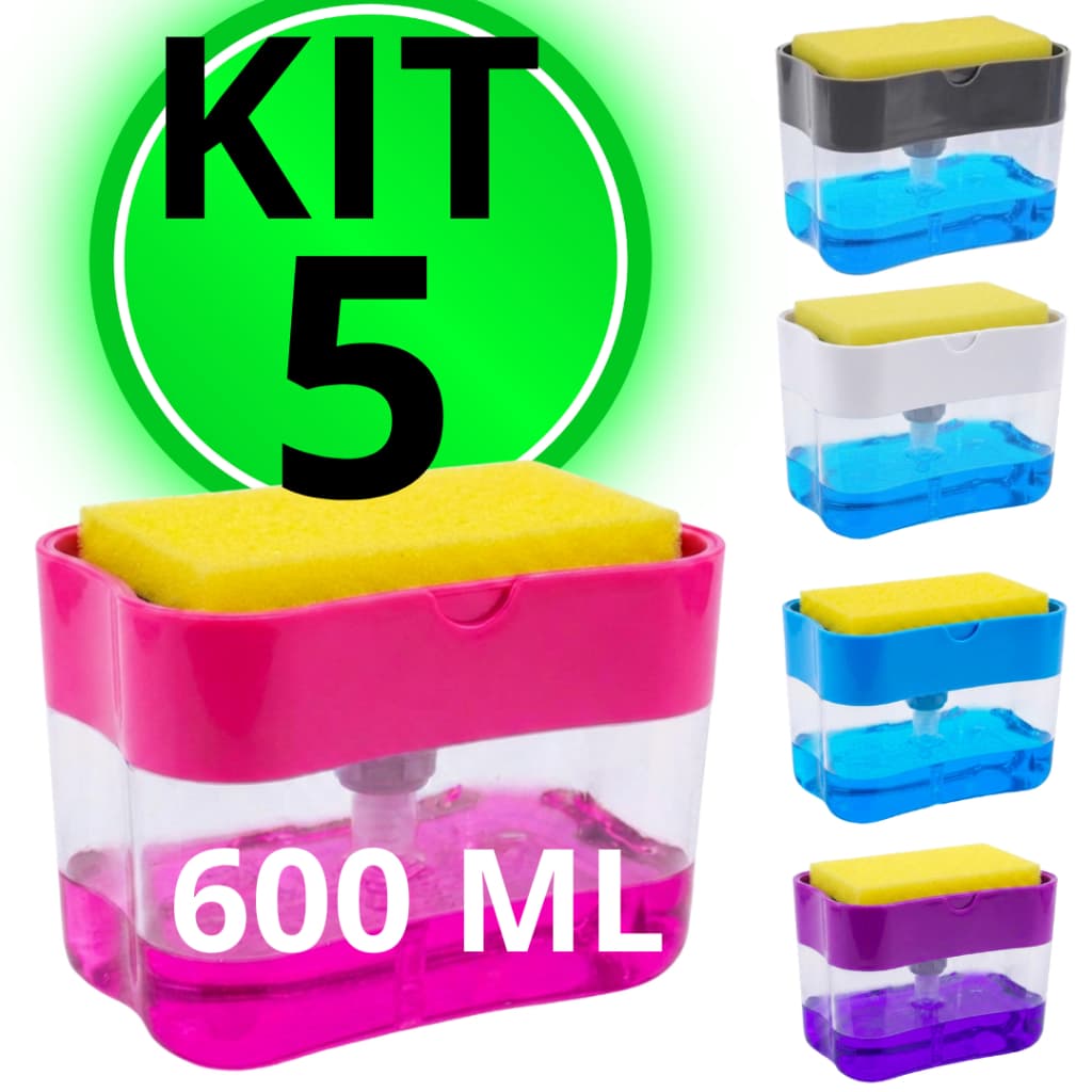 DISPENSER Detergente Kit Com 5,4,3,2 ou 1 Unidade Suporte Porta Bucha Esponja Para Pia de Cozinha 600 ML