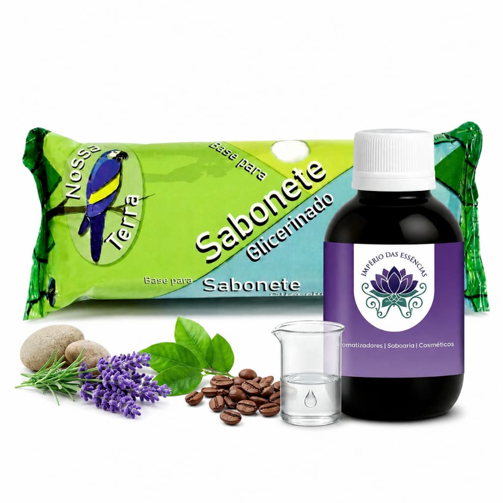 Kit Saboaria Base Sabonete Glicerinado Branca + 1 essência de 100ml