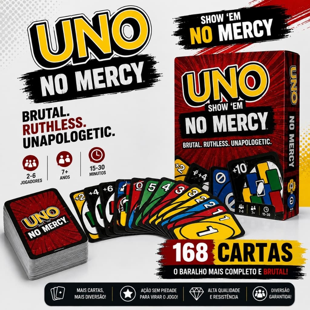 Jogo De Cartas Uno Show Inspiração No Mercy Vermelho E Marrom Brutal - 168 cartas
