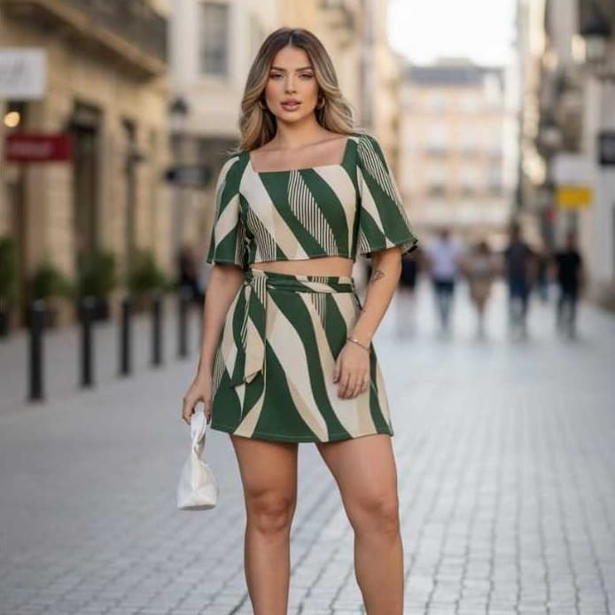 Conjunto Feminino Varias Cores Lançamento Verão Short Saia e Blusa Estampado