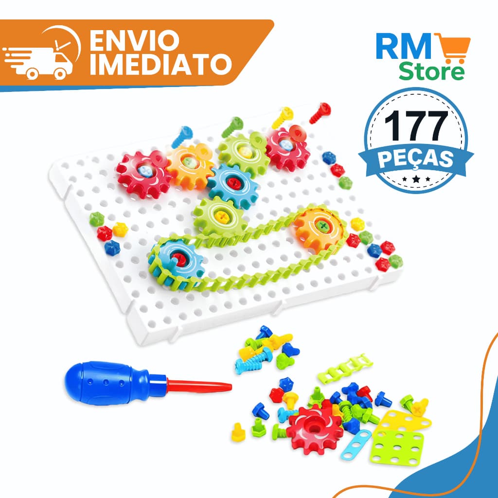 Maleta de Ferramentas Infantil 177 Peças Kit Educativo de Montar Parafusos e Engrenagens