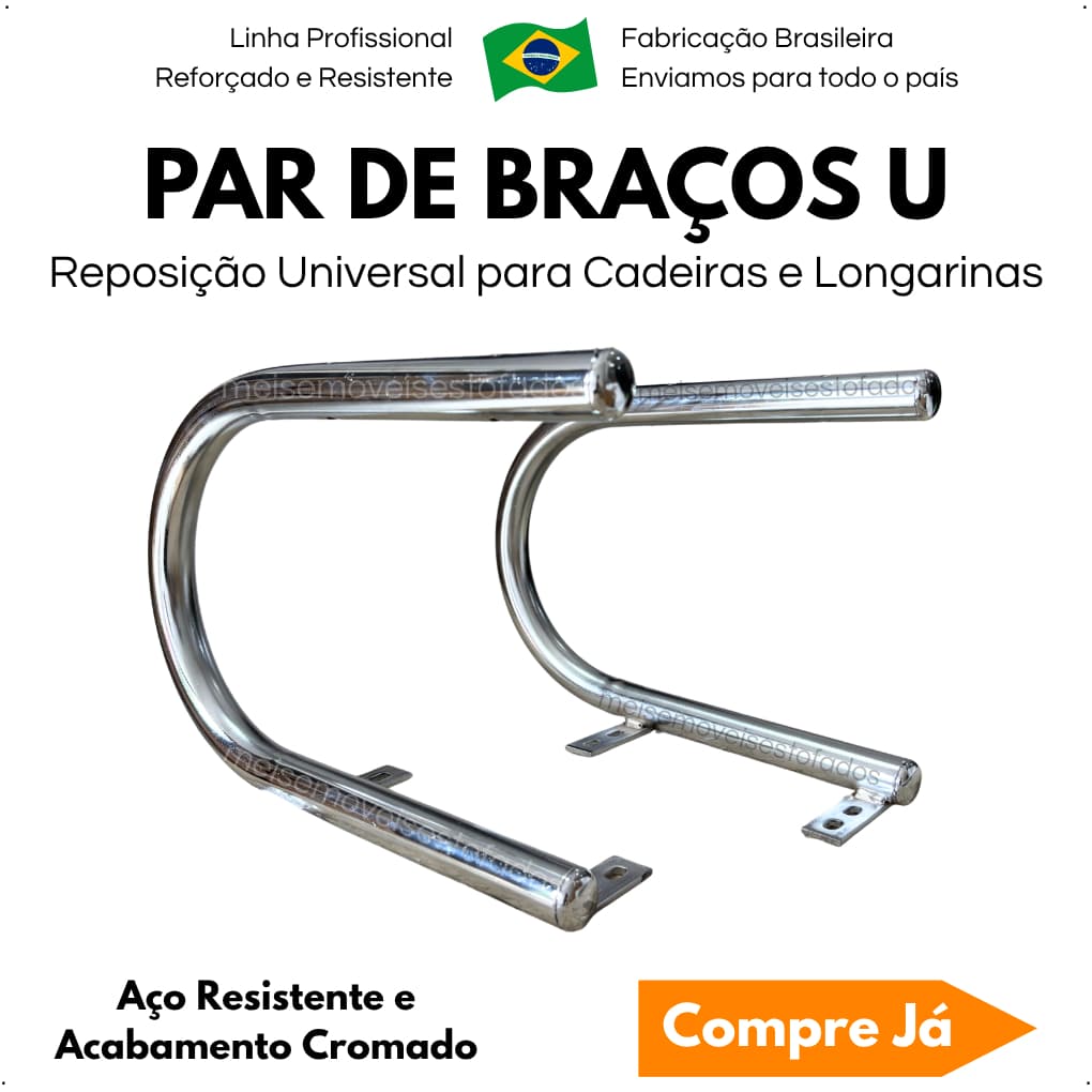 Par Braço U Cromado Reposição Universal Resistente Para Cadeira Cabeleireiro E Barbeiro