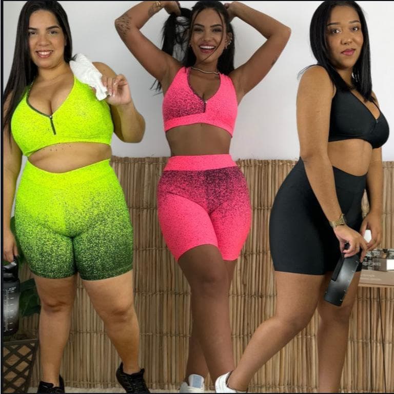 conjunto para academia top+short tamanho p m g tendencia verão