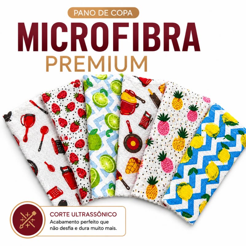 6 / 12 /18 UNI - PANO DE PRATO COPA PREMIUM MICROFIBRA - ALTA ABSORÇÃO ESTAMPADO 40X60cm GUARDANAPO DE LOUÇA