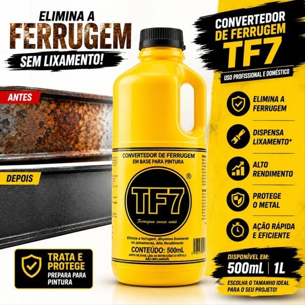 Convertedor de Ferrugem TF7 500ml 1L Removedor Tratamento Antiferrugem para Metal