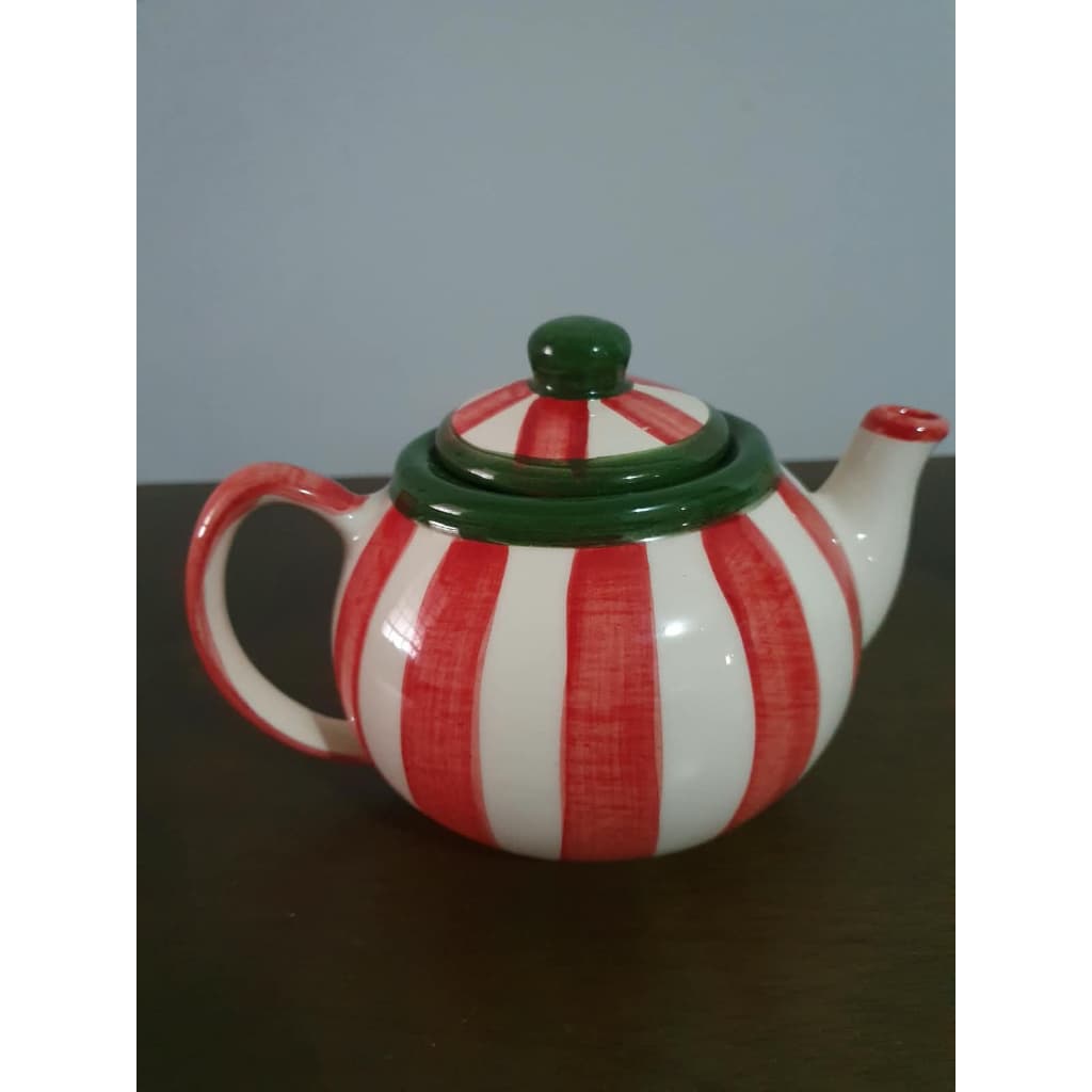 Bule de Chá e Café Natalino Vermelho e Verde | Bule de Natal Artesanal Pintado à Mão