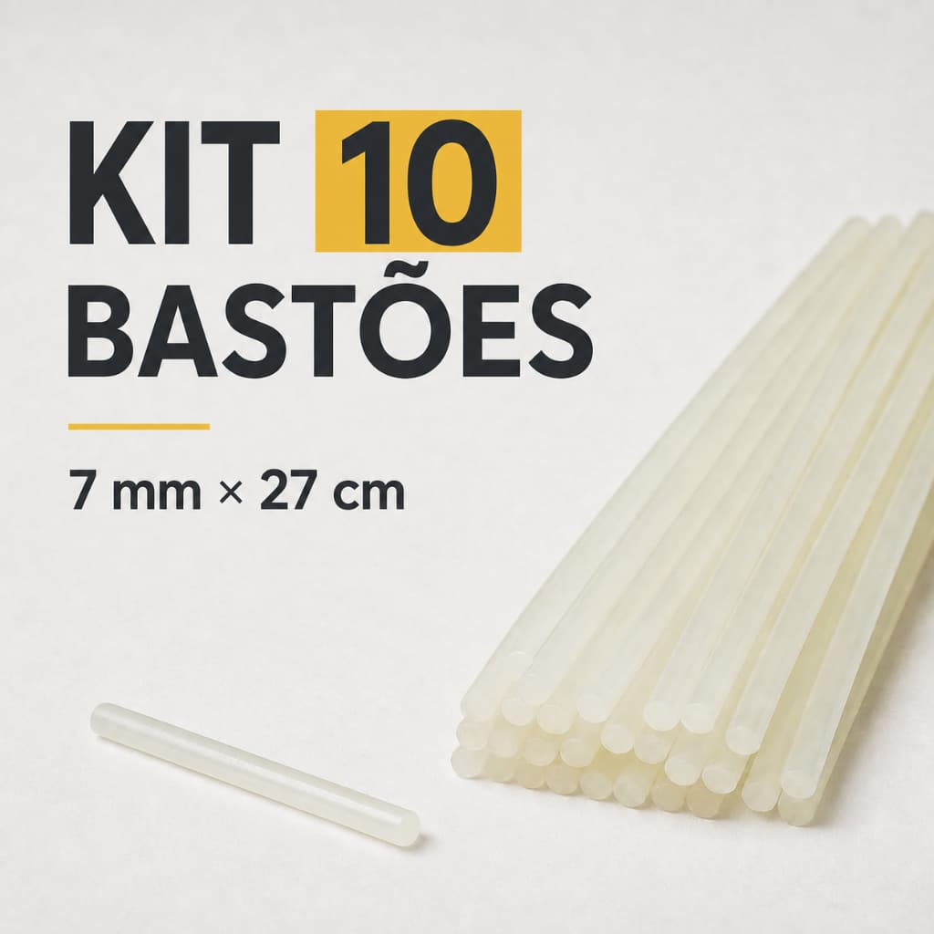 Bastão Cola Quente Fino 7mm x 27cm Kit 10 Un Para Pistola Pequena