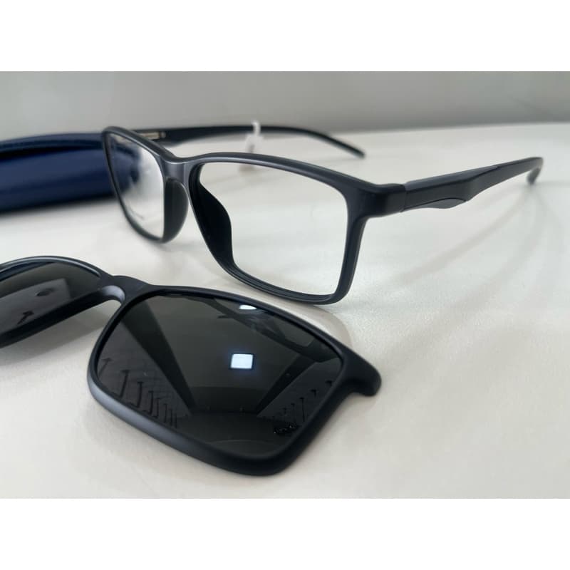 Armação Masculino Óculos de Grau Acetato Preto Com Clip-on 2 EM 1 Polarizado + UV400