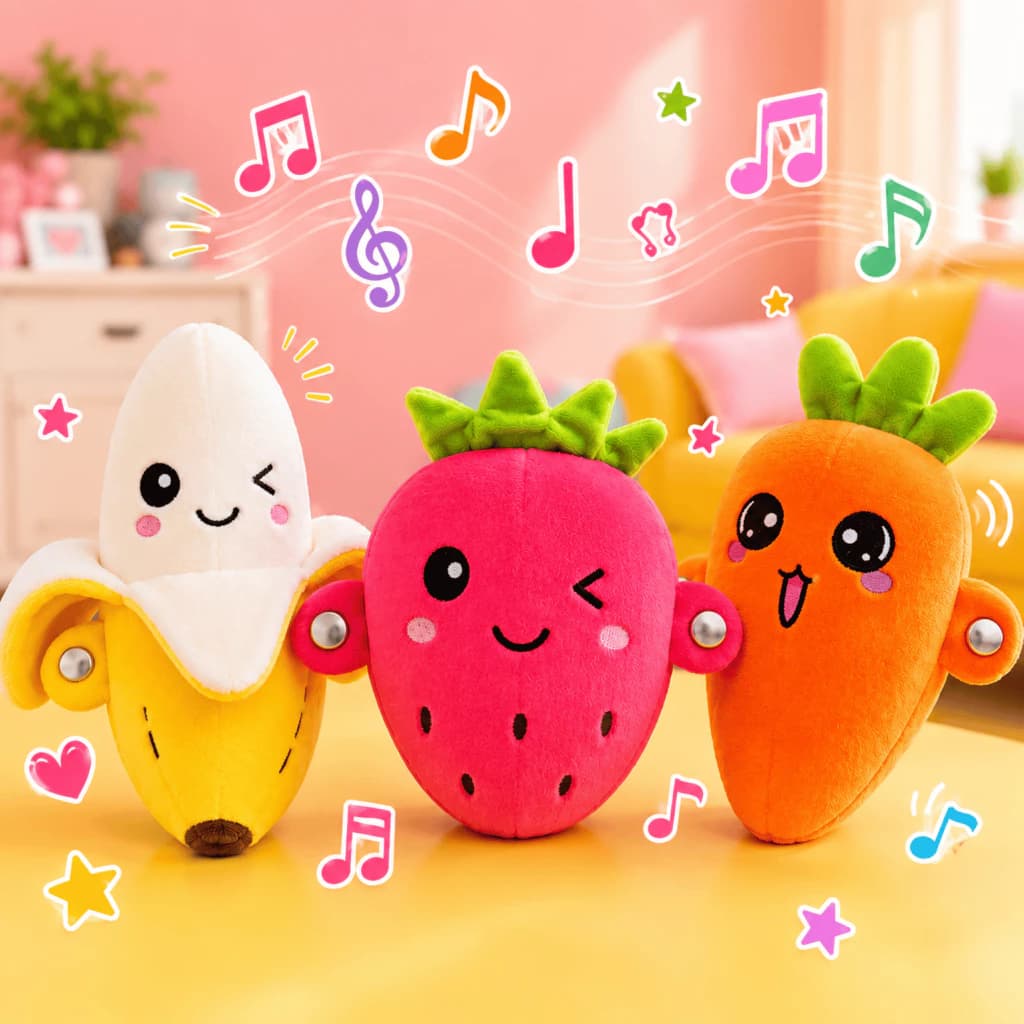 Pelúcia Musical Interativa Sensorial Banana Morango Cenoura Presente Infantil