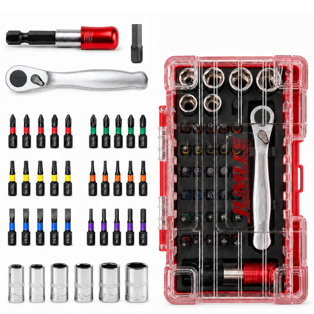 Kit Ferramentas 39 Peças Catraca 1/4" Pontas Soquetes Adaptador Porta‑Bits Maleta Para Reparos Oficina Doméstico