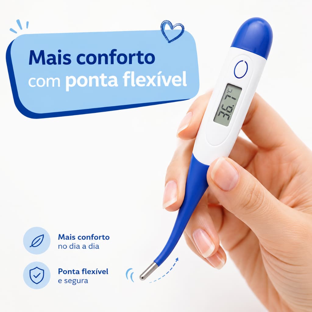 Termômetro Digital Infantil Adulto Ponta Flexível Febre Axilar Oral Bipe Bateria Inclusa Bebê Criança