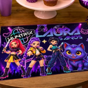 Jogo Americano Descartável Personalizado Infantil | Tema Huntrix/GIERREIRAS DO K-POP | Nome e Idade Personalizados
