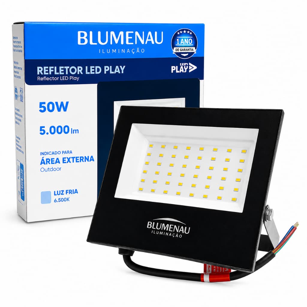 Refletor Led Blumenau 50w 6500k Branco Frio Ip66 Alta Ressistência à Água e Poeira.