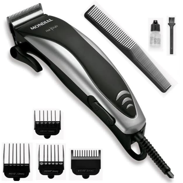 Máquina de Cortar Cabelo Mondial Hair Stylo CR-02 com 4 Pentes de 3, 6, 9 e 12mm e Alavanca de Ajuste de Corte Apara Pel