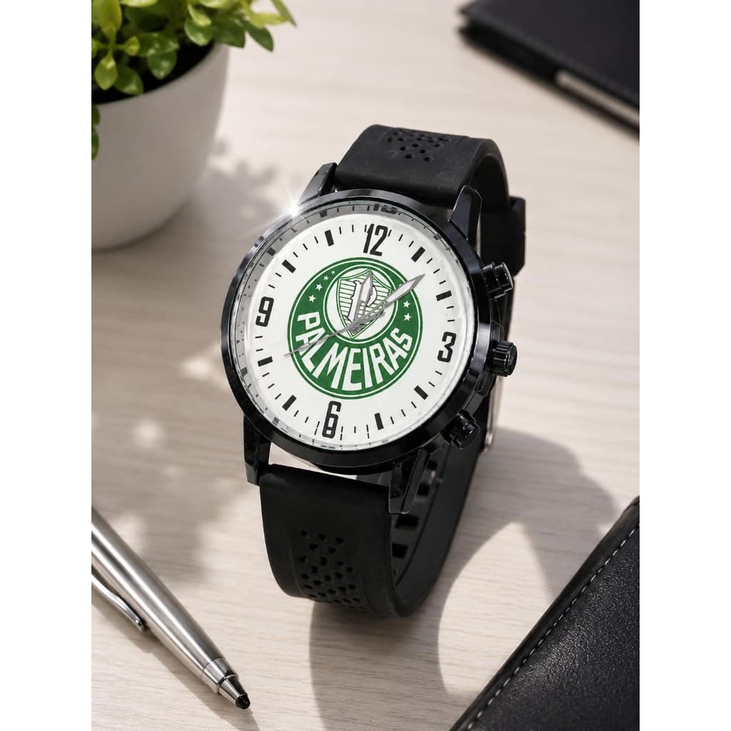 Relógio Masculino Palmeiras Esportivo Analógico Pulseira Preta