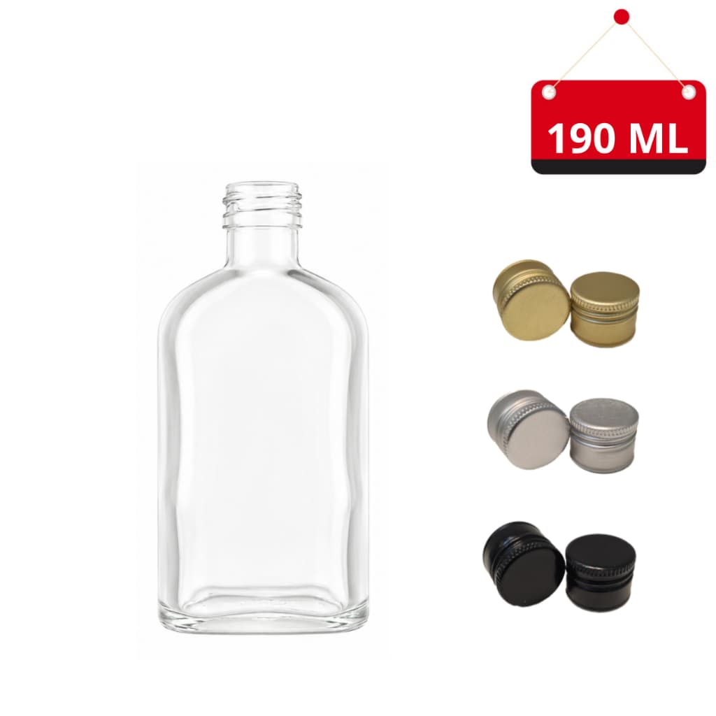 02 Un. Garrafa de vidro bolso (Modelo Cantil) 190 ml com tampa