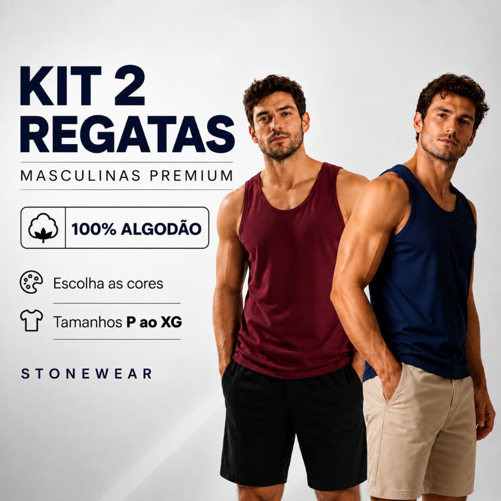 Kit 2 Regata Masculina Premium 100% algodão