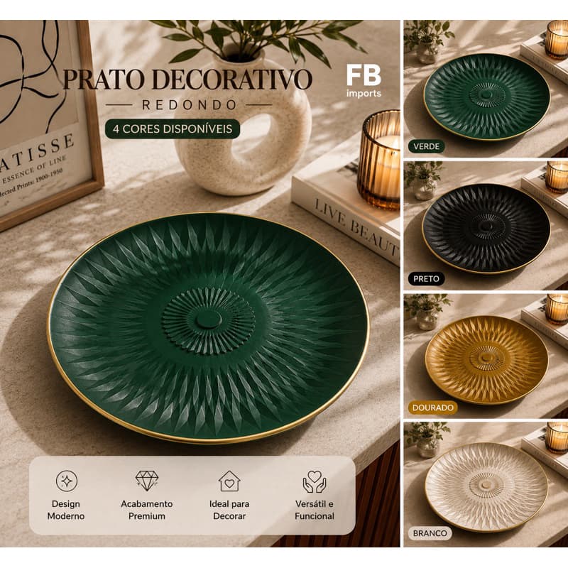 Prato Decorativo Redondo Centro de Mesa Bandeja Decorativa para Sala Aparador Mesa de Jantar Decoração Luxo Moderno 03