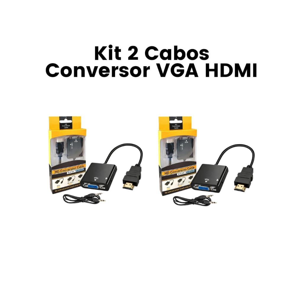 Kit 2 Cabos Adaptador Conversor HDMI para VGA - Preto, Plug & Play, Suporta 1080p Ideal Para PC Televisão Monitor