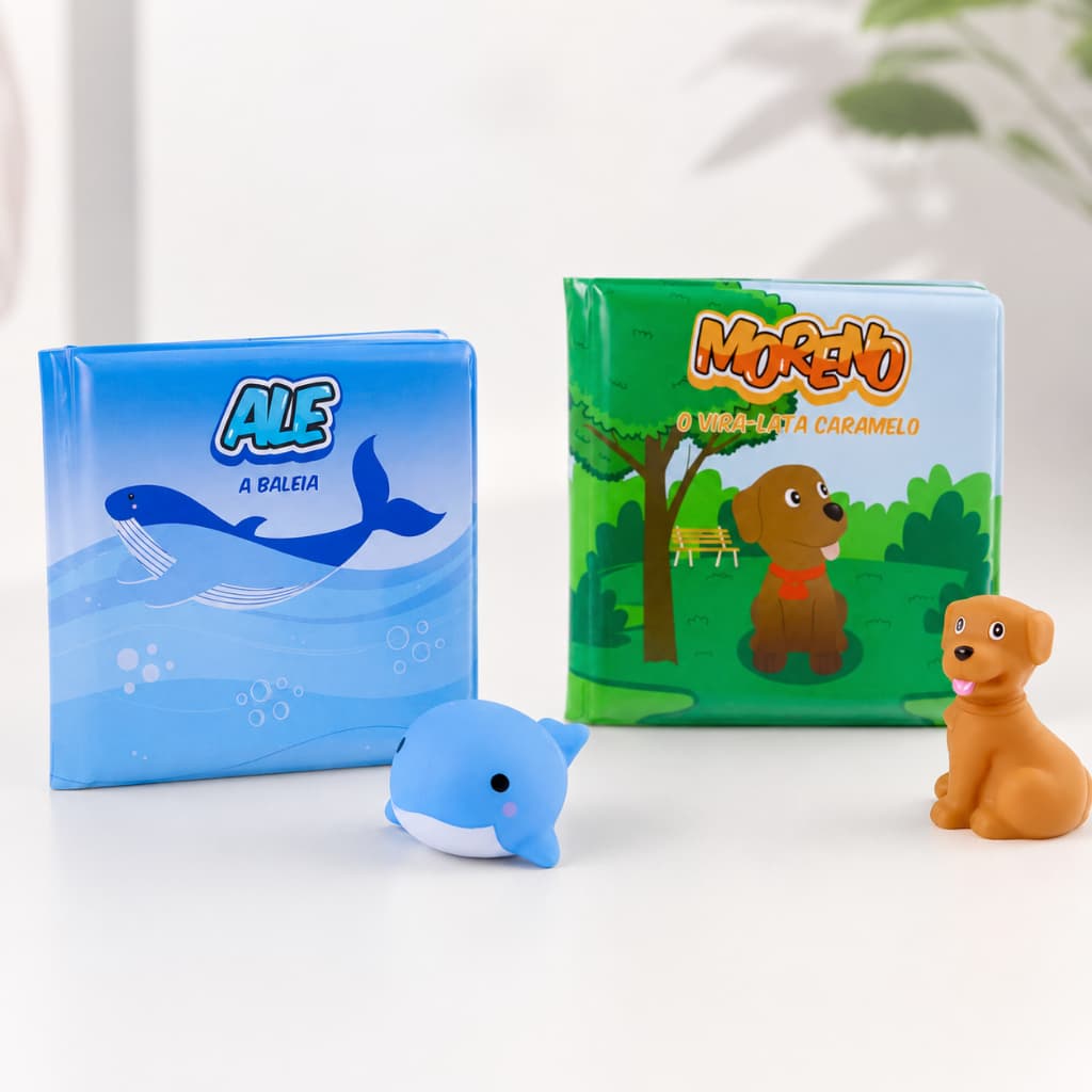 Livros De Banho Combo 2 Pecas Para Bebe Acompanha Bichinhos De Brinde Kit Educativo Crianca Infantil