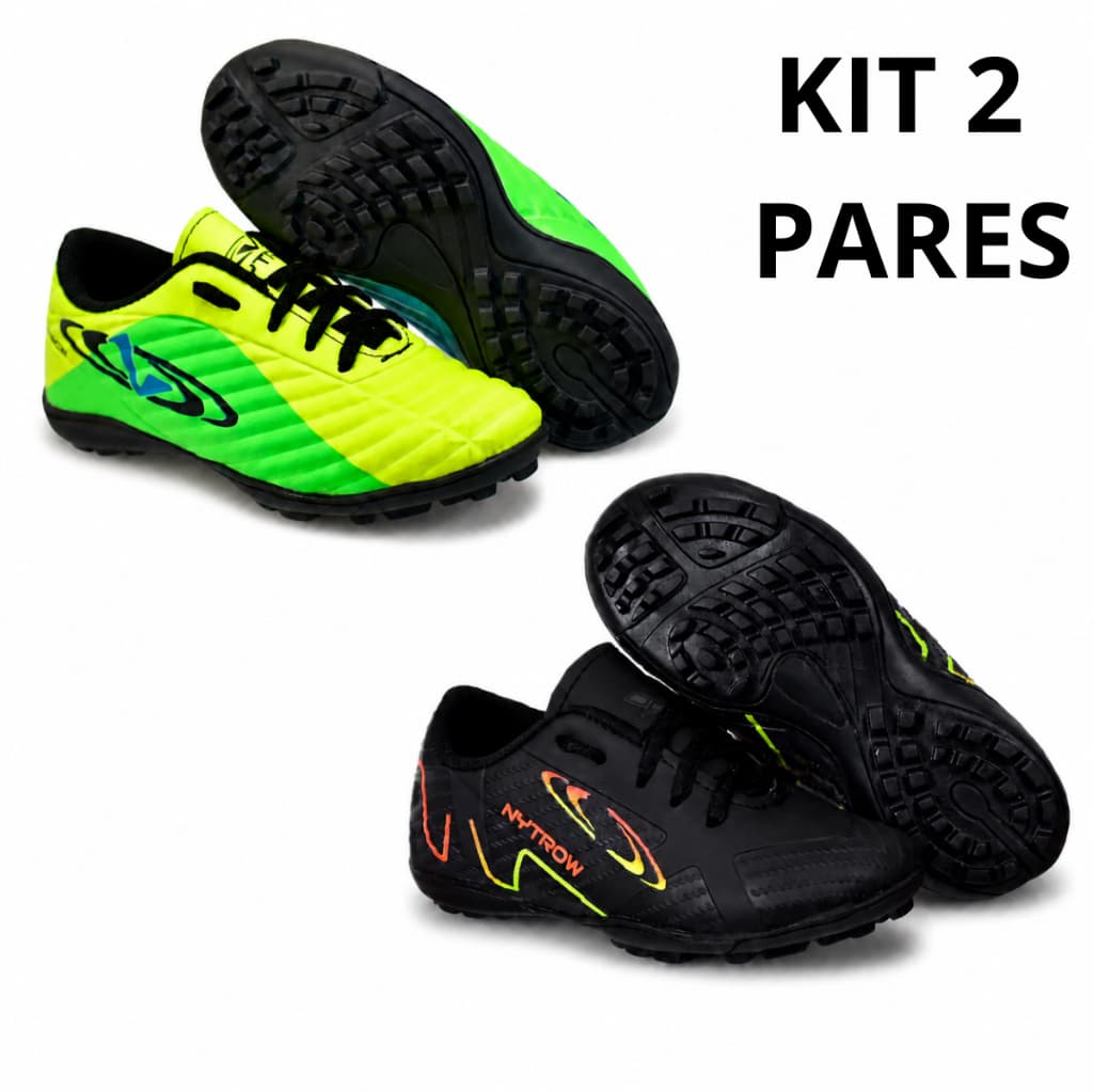 Kit 2 Pares de Chuteira Antiderrapante Masculina Infantil Futebol Society Leve Macia Confortável