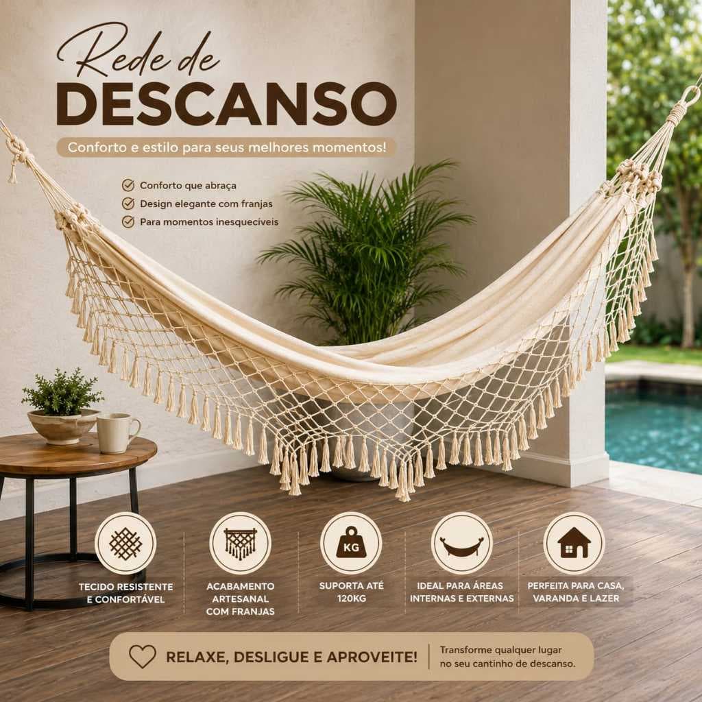 Rede de Descanso com Franjas Artesanais Conforto e Charme