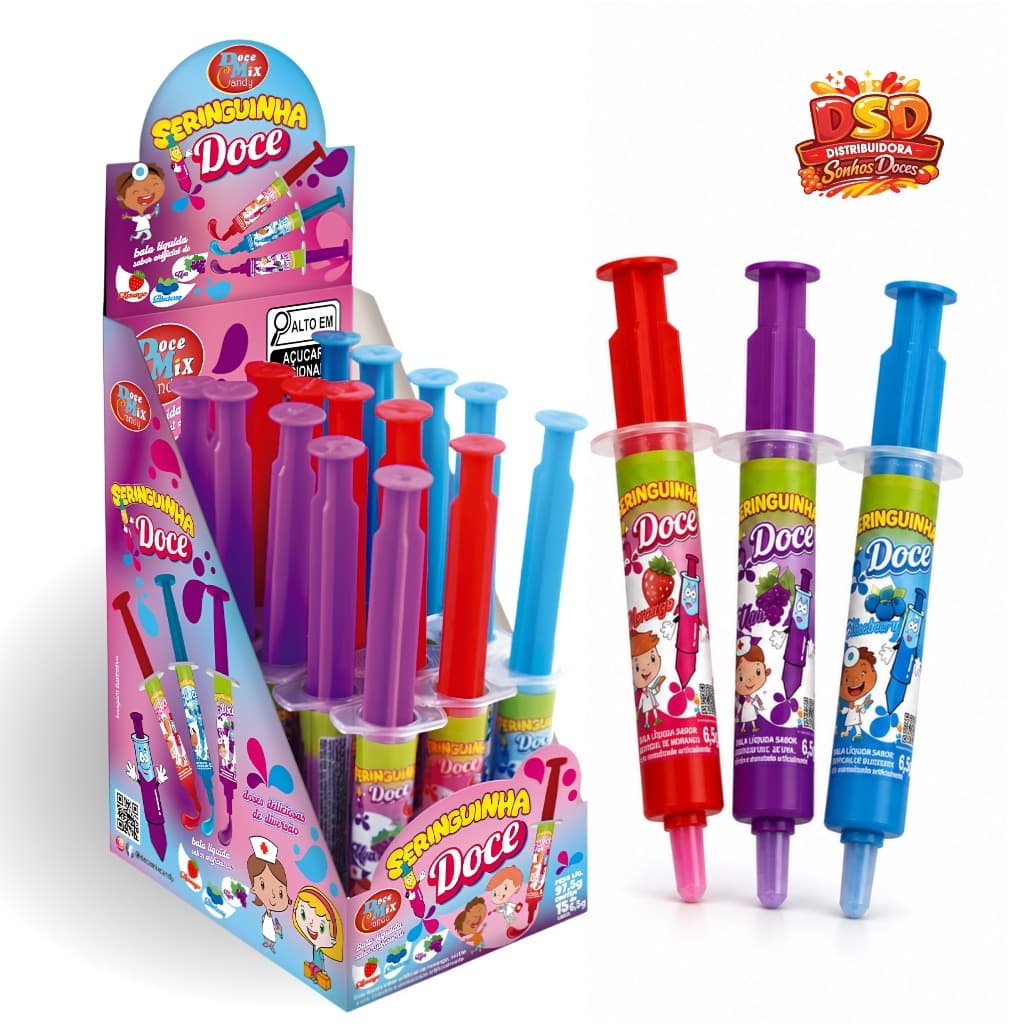 SERINGUINHA DOCE 15UN × 6,5G - MORANGO BLUEBERRY E UVA