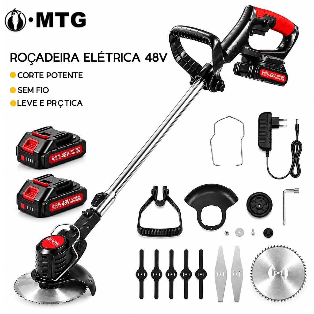 MTG Aparador de Grama Sem Fio 48V 6500mAh com 2 Baterias, Lâminas e Carregador