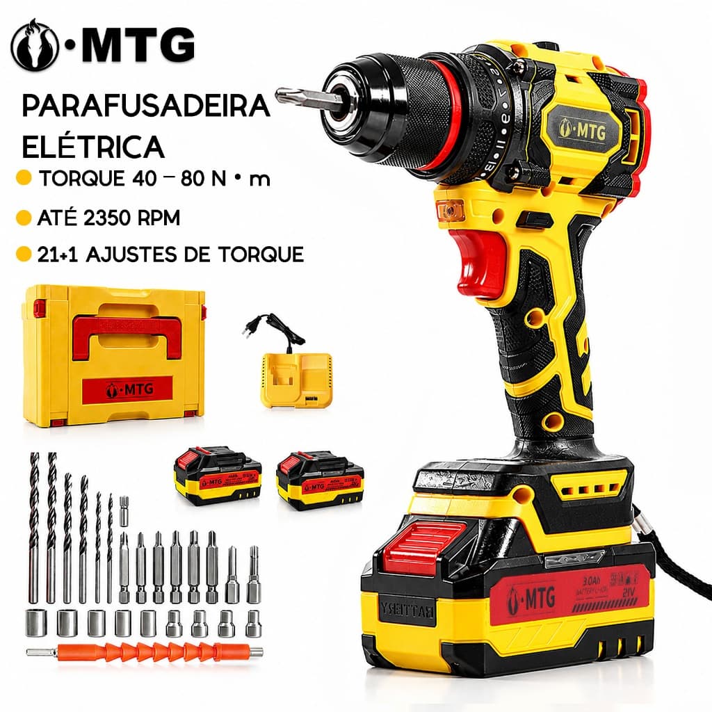 Kit Parafusadeira e Furadeira de Impacto 21V - 3 Funções, 2 Baterias Profissional