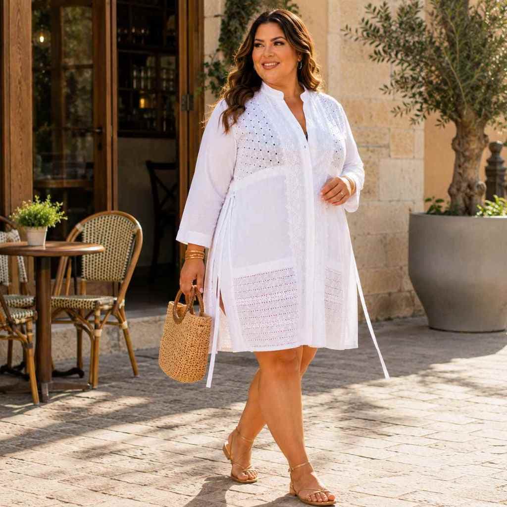 Vestido Curto Feminino Chemise 100% Algodão Plus Size G2 G3 Boho Chic