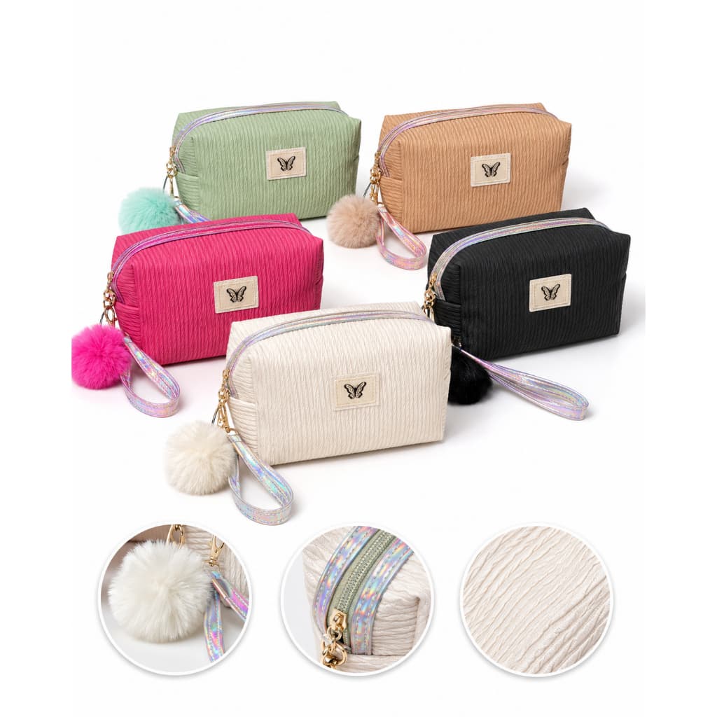 Necessaire Organizador Feminina Com Alça De Mão E Pompom Versátil Luxo