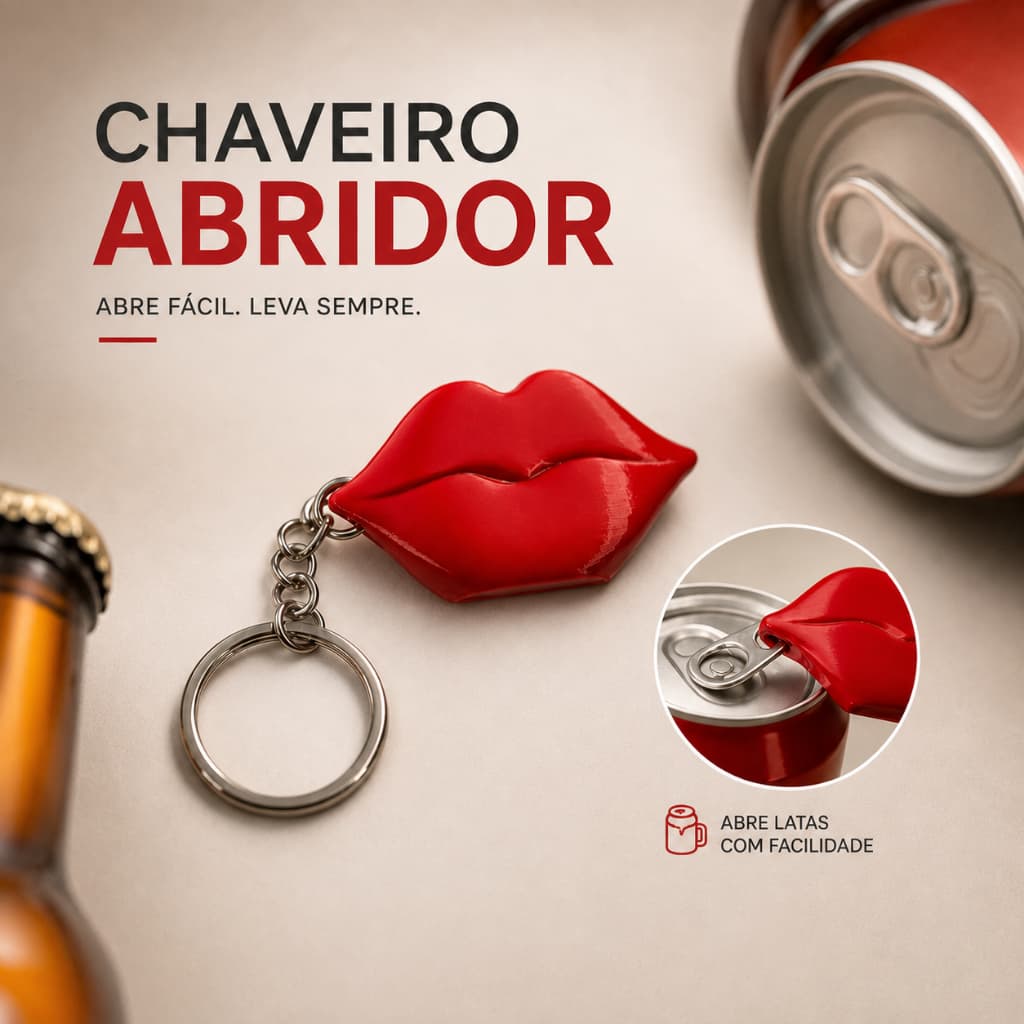 Chaveiro Abridor de Latas Boca Beijo Divertido em PLA Mini Abridor Portátil