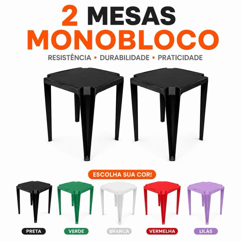2 Mesas Monobloco Plásticas 70cm Resistentes e Duráveis para Eventos, Festas, Bar e Restaurante Empilháveis Leves