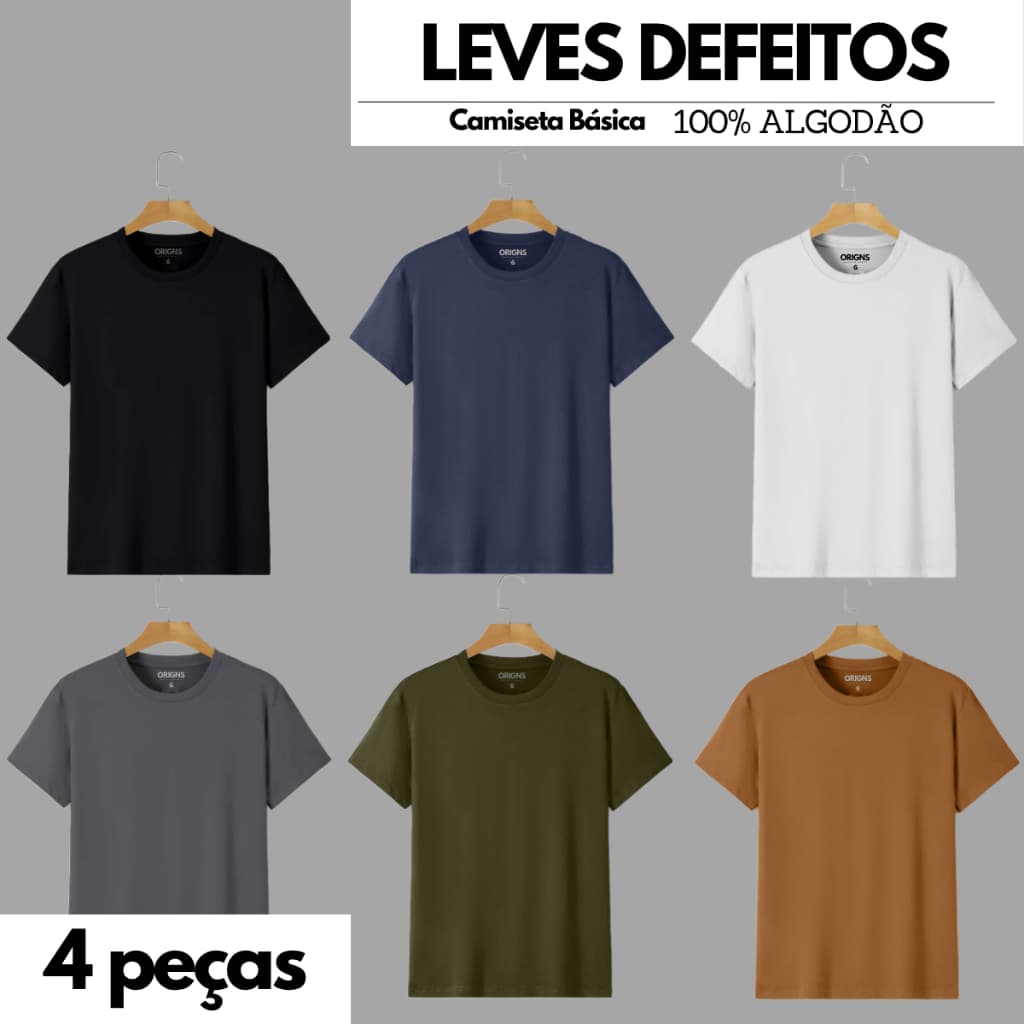 Kit 4 Camiseta Masculina Básica Lisa Algodão LEVES DE-FEI-TOS !