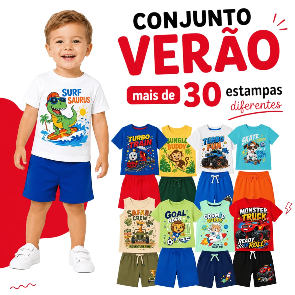 Kit 8 Peças Conjunto Infantil Masculino Verão Menino Camiseta e Bermuda 1 a 8 Anos Roupa Infantil Passeio - 4 Conjuntos