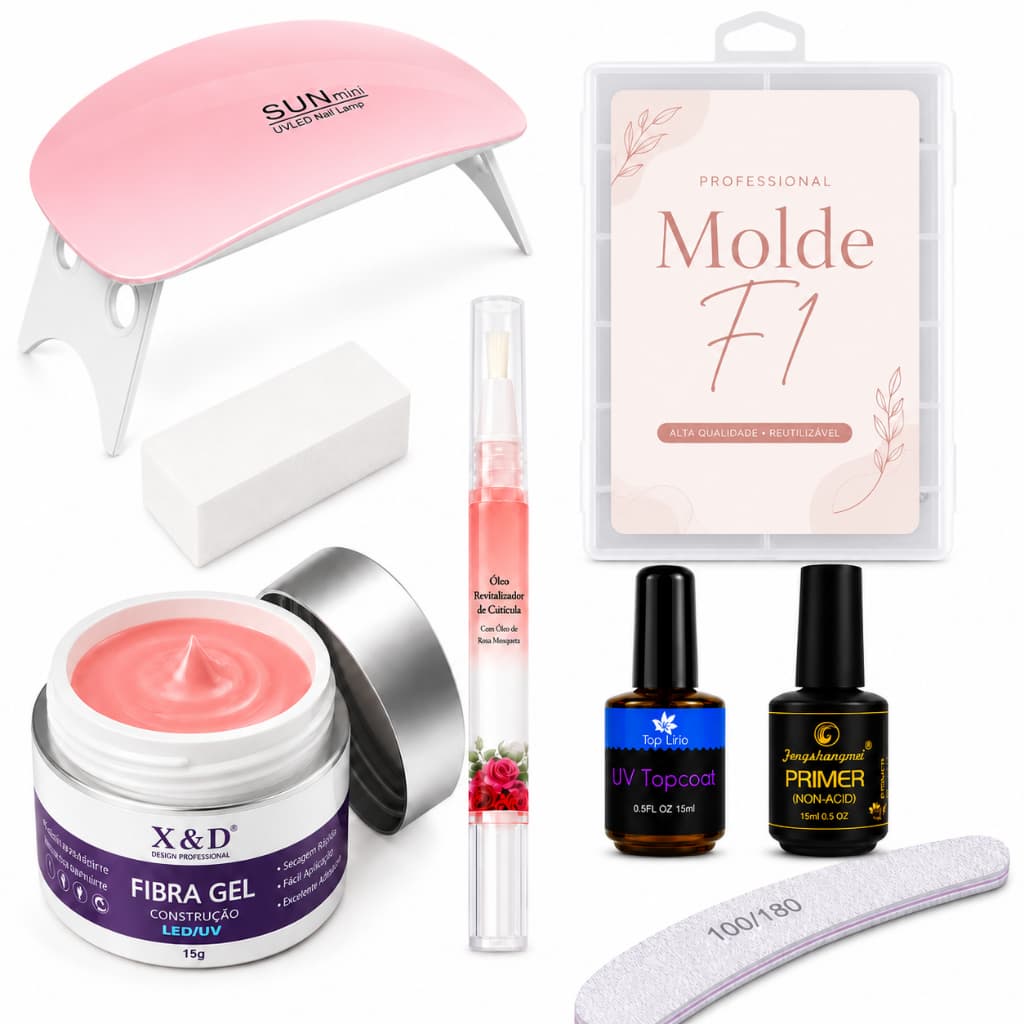 KIT ALONGAMENTO GEL+MOLDE F1+ LIXAS+ TOPCOAT+PRIMER ESCOLHA SEU KIT