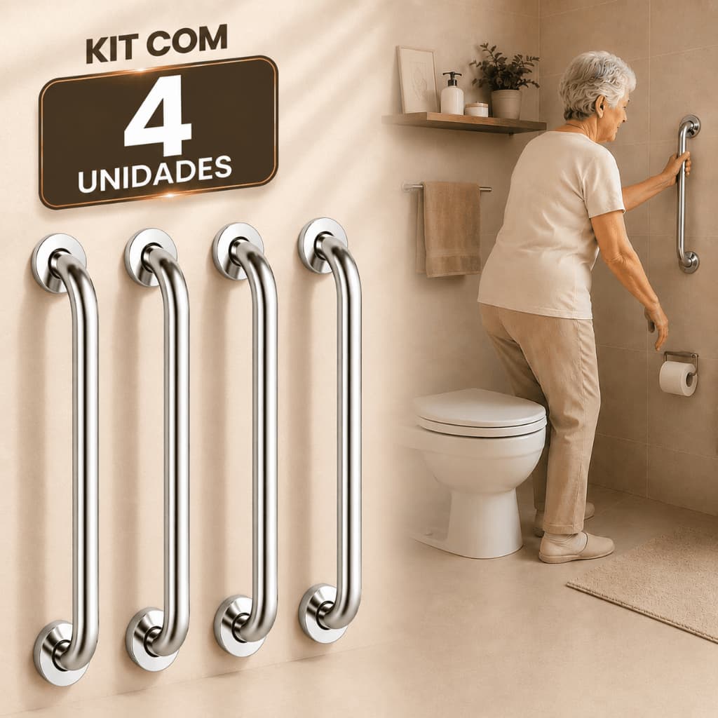 Kit 4 Barras De Apoio Banheiro 40cm e 60cm Suporte Acessibilidade Deficiente Físico E Idosos Alta Qualidade Inox
