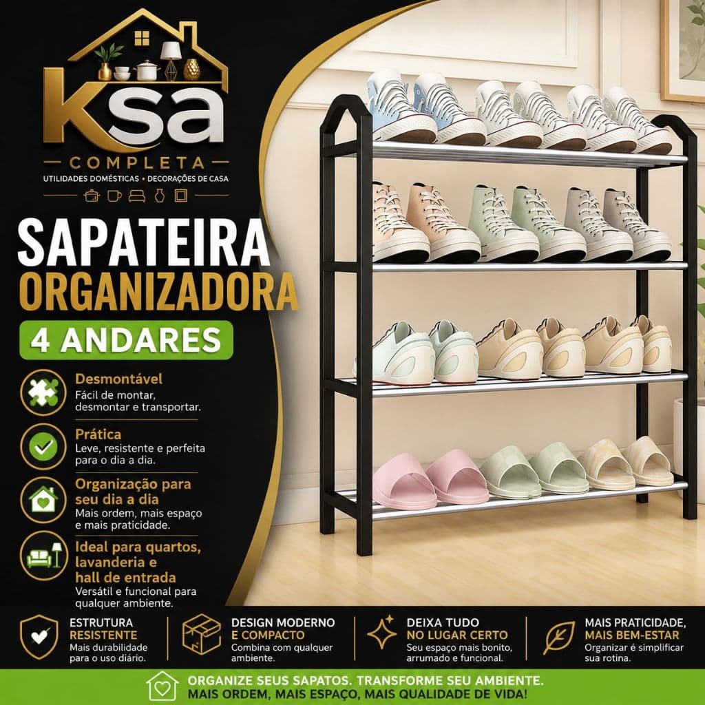 Organizador de Sapatos 4/5 Andares para 8 Pares, Sapateira Desmontável para Hall ou Quarto
