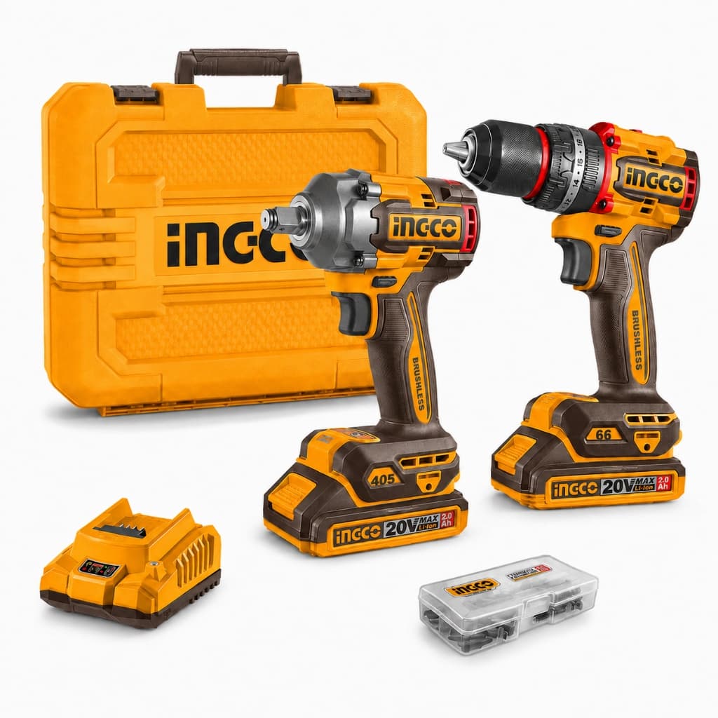 Combo Furadeira 66Nm Chave Impacto 405Nm Ingco 20V Brushless Maleta P20S Profissional Sem Escovas