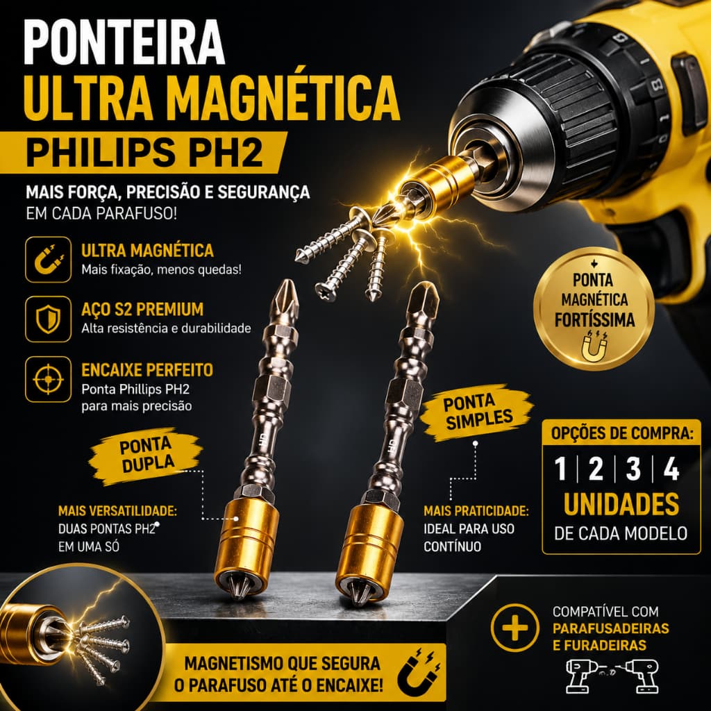 (SUPER MAGNÉTICA) Ponteira parafusadeira ponta Bit ultra magnetizada dupla ou simples Philips PH2 65mm