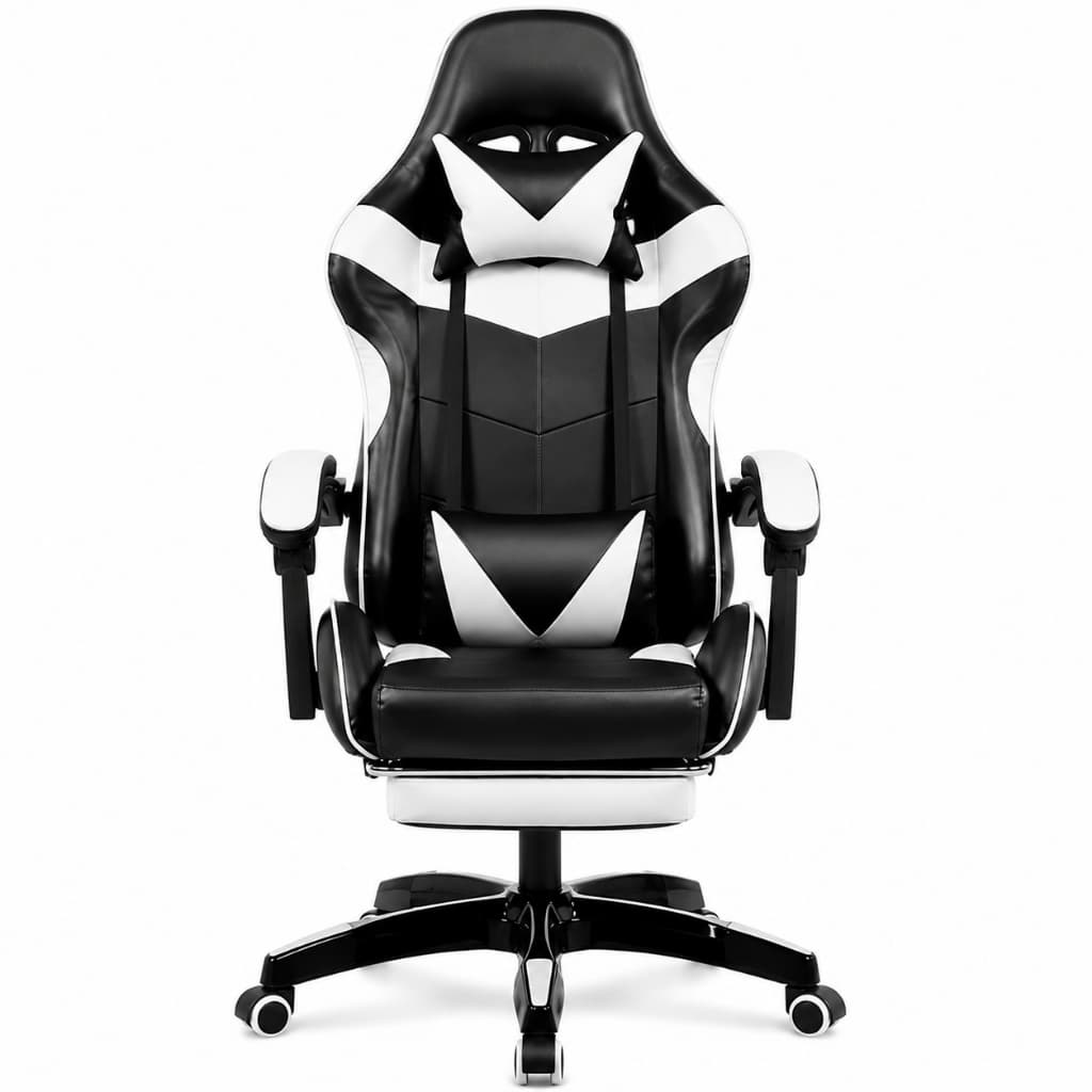 Cadeira Gamer 135° Reclinável 120kg Couro PU Apoio Pés Ergonômica Preto e branco