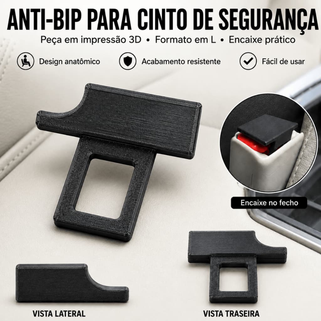 Lingueta Fivela Clip Cinto de Segurança Anti Bip Alarme Sonoro Universal Todos Carros