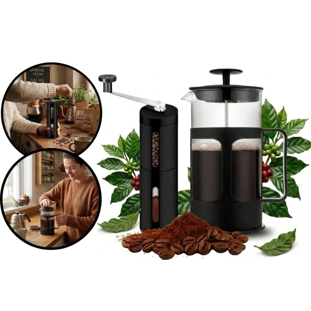 Kit Moedor de Café Prático + Prensa Francesa 650ml - Preto Unitermi