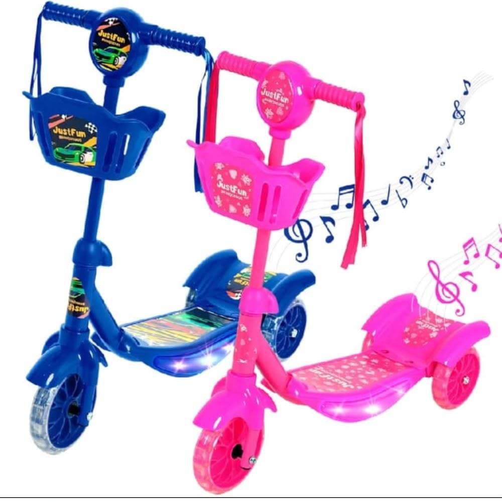 **Patinete Infantil 3 Rodas Luz LED com Música e Cesta Menino Menina Brinquedo Resistente**