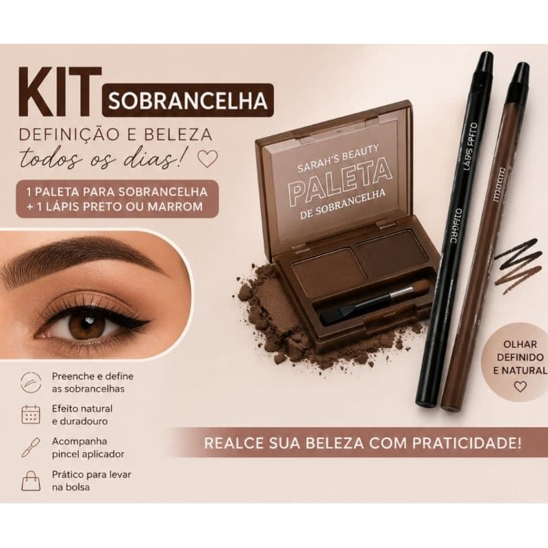 KIT SOBRANCELHA – PALETA + LÁPIS PRETO OU MARROM